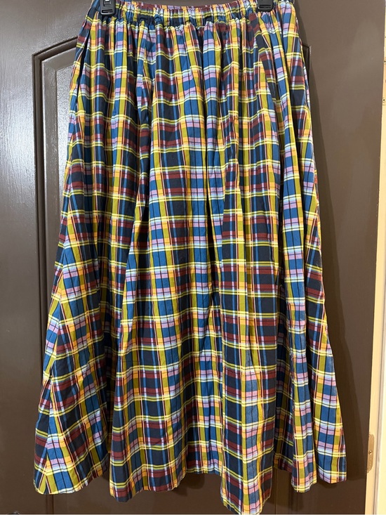 Maeve Dresses & Skirts - Plaid Mid-Length Gathered Skirt in Yellow and Blue